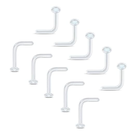 BOKABOO 10Pcs Glass Clear Nose Studs for Work,Surgery, 18g L Shaped Glass Nose Piercing Retainer for Sport, MRIs, CT, Hypoallergenic Flat Top Invisible Nose Rings Studs
