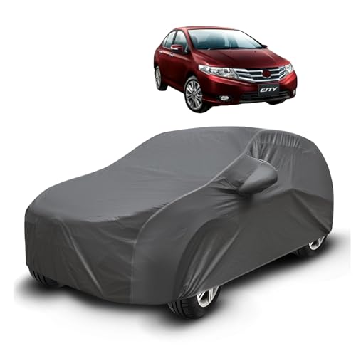 Image of Auto Hub Waterproof Car Cover Compatible with City (Model : 2008-2019) with Mirror Pockets, Soft Cotton Lining, City Car Cover Waterproof, Grey