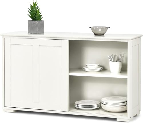 NAFORT Sideboard Buffet Cabinet with Adjustable Shelves, Modern Storage Cabinet with Sliding Doors, Buffet Table for Dining Room, Kitchen, Living Room, Farmhouse Style Sideboard Cupboard (White)