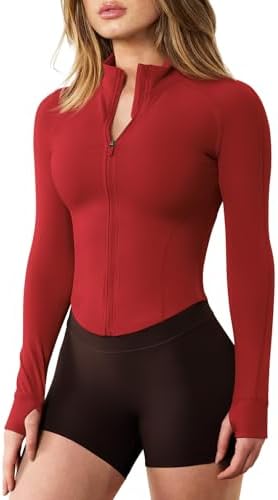 GYM RAINBOW Womens Snatched Workout Jackets Lightweight Zip Up Slim Fit Gym Track Athletic Jackets with Thumb Holes(#1 Red,Small)