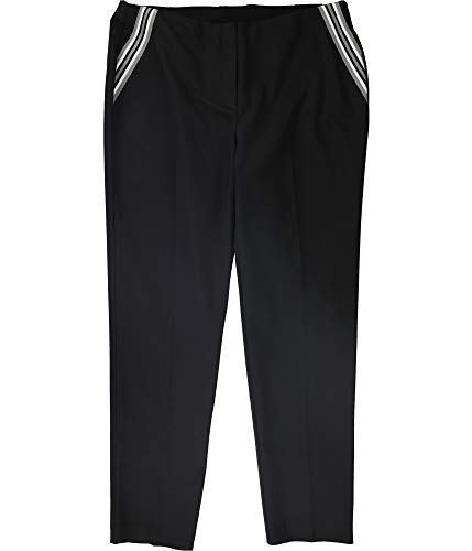 Alfani Womens Stripe-Inset Slim Casual Trouser Pants, Black, 14