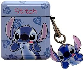 Soft TPU Case with Charm Keychain Hook for Apple AirPods 1 2 1st 2nd Generation Blue Stitch Grimace Funny Face Heart Cartoon Disney Disneyland Anime Cute Lovely Adorable Kids Girls