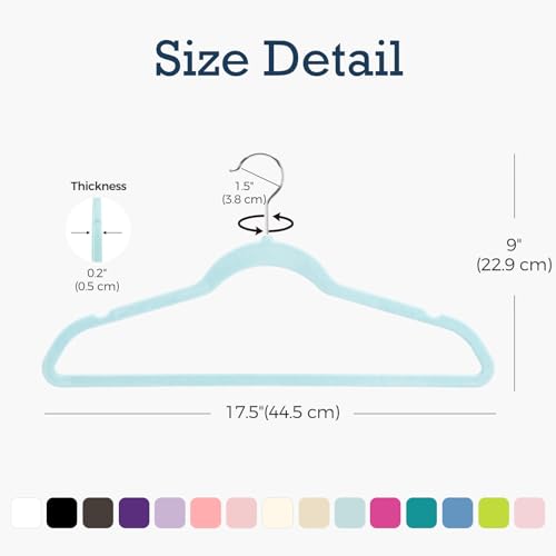 Image of HOUSE DAY Sky Blue Velvet Hangers 60 Pack, Non Slip Clothes Felt Hanger Heavy Duty for Coat, Premium Slim Space Saving Suit Hangers for Closet Organizer, 360 Rotating Silver Hook