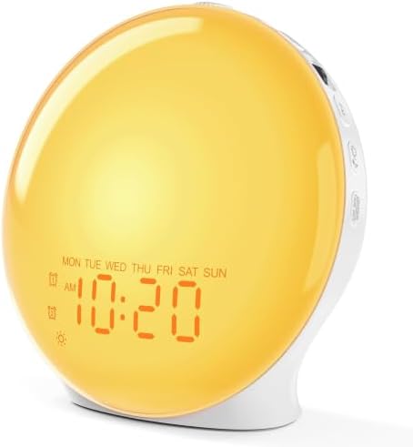 JALL Vollbild Wake Up Light Sunrise Wecker für Schlafzimmer, Weißes Rauschen Maschine für Schwerhörige, 25 Naturklänge, Doppelalarm, FM-Radio, 17 Dimmbare Farben, Bluetooth-Lautspr