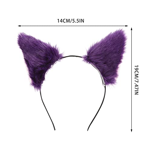 minkissy Cat Ears Headband Fur Cartoon Fox Ear Headdress Halloween Cosplay Hair Accessory for Women Girls (Purple) - Image 4