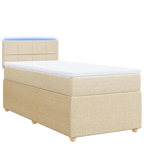 Genérico Wenjingqi Cama Box Spring con colchón Tela Color Crema 90x200 cm, Crema 3289644