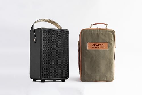 Image of Leather & Canvas Carrying Case for Marshall Tufton Speaker | Travel-Friendly Protective Cover with Shoulder Strap | Dustproof & Anti-Scratch Speaker Bag