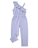 JiAmy Girls Jumpsuit Ruffle Sleeveless Elastic Waist Casual Long Pants Rompers with Pockets for Kids Blue 11-12 Years