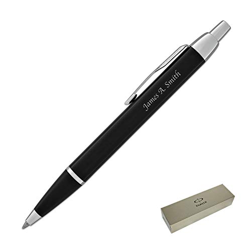 Engraved/Personalized Parker IM ‘Black/Chrome Trim’ Ballpoint Pen with Gift Box - Custom Engraving 1750427