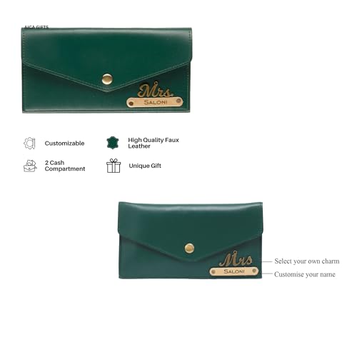 Image of AICA Personalised Name & Charm Womens Leather Combo Gift Set (DarkGreen) | Gifts for Women| Customised Gift Hamper for Woman