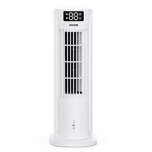 Rafraîchisseur d'Air 4 en 1 avec Réservoir d'Eau, Climatiseur Mobile avec 2 Modes, 6 Vitesses de Ventilation, Oscillation 90°, Minuterie 12H, Télécommande, Silencieux pour la Maison