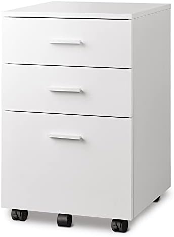 DEVAISE 3 Drawer Wood Mobile File Cabinet, Rolling Filing Cabinet for Letter/A4 Size, White