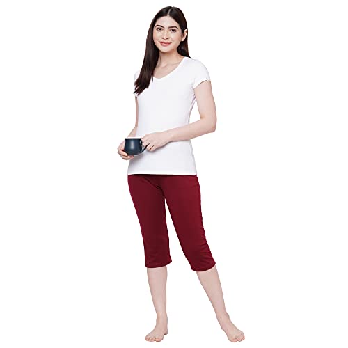 Image of Sweet Dreams Women Solid Cotton Rich Sleepwear /Loungewear Capris-Red