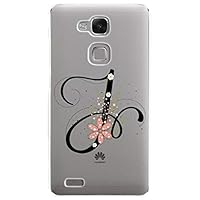 Mixroom - Cover Custodia Case In TPU Silicone Morbida Sfondo Trasparente Per HUAWEI ASCEND MATE 7 Fantasia Iniziali Lettera E con fiori