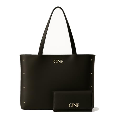 CINF, Kit Bolsa Feminina Sacola Grande De Ombro E Carteira (Preta)