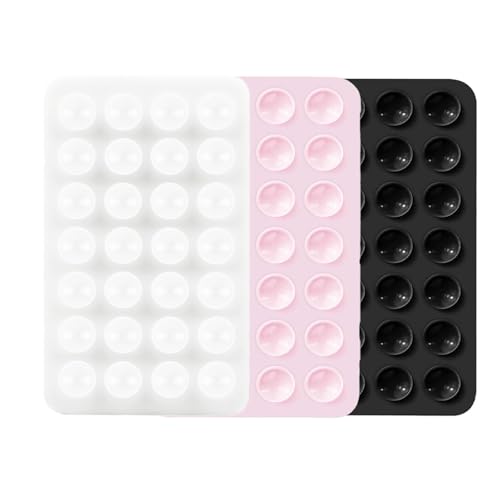 Rookii 3 PCS Double Sided Phone Suction Pad Sticky Phone Case for Wall ands-Free Fidget Toy Mirror Shower Suction Cup Holder for Car Mobile Power Supplies (Black White Pink)