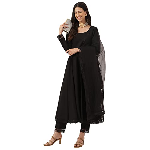 Image of Divena Black Solid Anarkali Kurta Pant set with Dupatta
