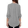 roswear-Womens-Casual-V-Neck-Cuffed-Sleeves-Solid-Chiffon-Blouse-Top roswear Women's Chiffon V-Neck Business Casual Blouse Work Tops with Cuffed Sleeves Grey X-Large