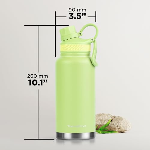 Image of ThermoProof Double-Walled Vacuum Insulated Stainless Steel Water Bottle - Wide Mouth Canteen, Spout & Straw Lids, Dishwasher Safe, Reusable, Leakproof, Hot & Cold for Men, Women - 32oz, Fresh Mint