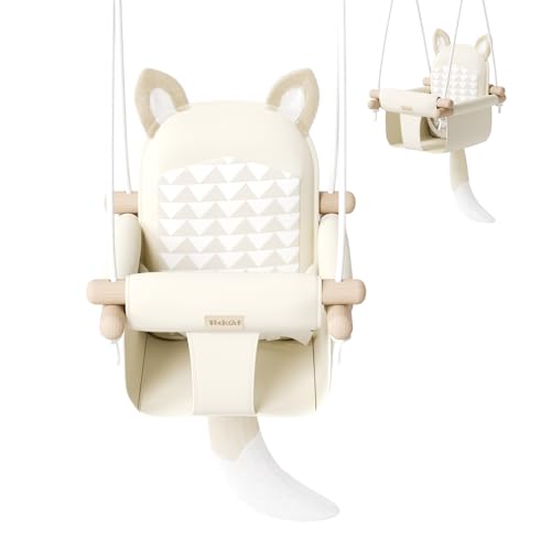 Wooden Hanging Baby Swing with Soft Safety Belt...