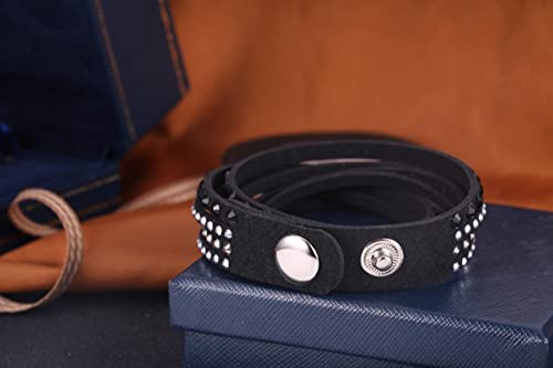 Barzel Leather Created Austrian Crystals Wrap Bracelets (Grey with Black & White Stones) by Barzel - Image 3