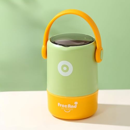Image of YELONA 580ml Double Layer Lunch Pot for Kids & Adults | Stainless Steel 304 Bento Food Jar | Headphone Style Handle | Leak-Resistant, Two Compartment Tiffin Box (Oliver Amber)