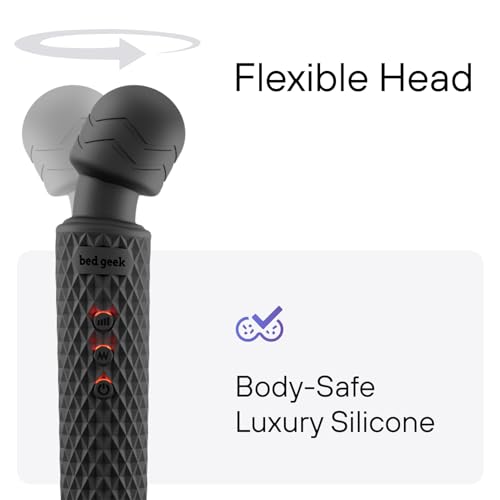 Image of bed geek Handheld Cordless Personal Wand Massager - Waterproof, USB Rechargeable, 20 Vibration Patterns, 8 Speeds, Memory Feature, Skin-Soft Silicone for Ultimate Relaxation Tool