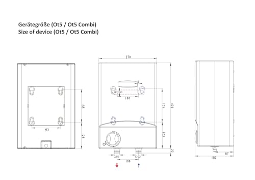 Thermoflow OT 5 Combi Obertischspeicher inkl. Niederdruckarmatur | Warmwasserboiler 5 l Speichervolumen | Elektro-Warmwasserboiler G 1/2 Anschluss | 35 - 75 °C | 65 °C in 10 min.