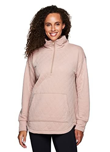 Rbx Women's 1/4 Zip Neck Soft Quilted Sweatshirt With Pocket Qtr Zip Nude Buff S #TOP4