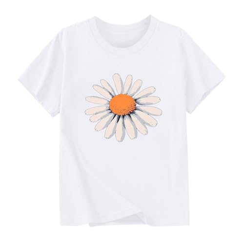 Girls Daisy Print Short Sleeve T-Shirts Cute Kids Summer Tops Loose Crewneck Casual Basic Tees for Boys 2-14 Years4