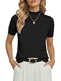 fanvita Womens Short Sleeve Sweater Mock Neck Work Tops Business Casual Outfits for Women Knit Pullover Sweaters Shirts Black XL