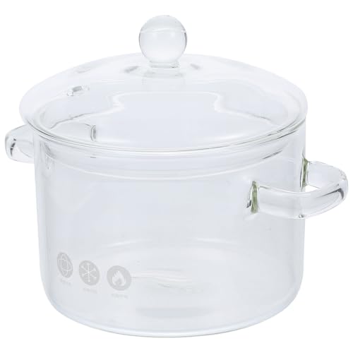TOBBOMEY Olla de Vidrio Transparente para Cocina 15 Cm con Tapa y Asas Dobles, Resistente al Calor para Cocinar a Fuego Lento, Adecuado para Sopas, Leche y Fideos, Olla de Cocina Versátil