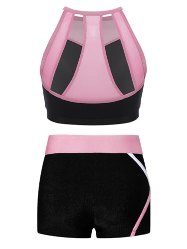 Kids Girls Athletic Sports Outfit Crop Tank Top With Booty Shorts Set For Gymnastic Dance Training Pink 10 Years2