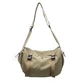 ALWY Bolsa de ombro feminina de lona com zíper bolsa transversal para trabalho, uso diário (Caqui)