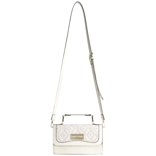 True Religion Women's Crossbody Bag, Mini Adjustable Shoulder Handbag Flap Purse with Studded Design, White