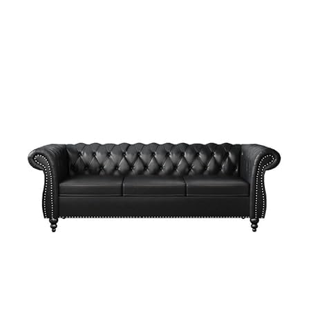 Image of WOODEN WORLD Modern & Classic Leather Sofa Set - Luxurious Comfort, Stylish Design, and Durable Build (Black, 3 Seater)