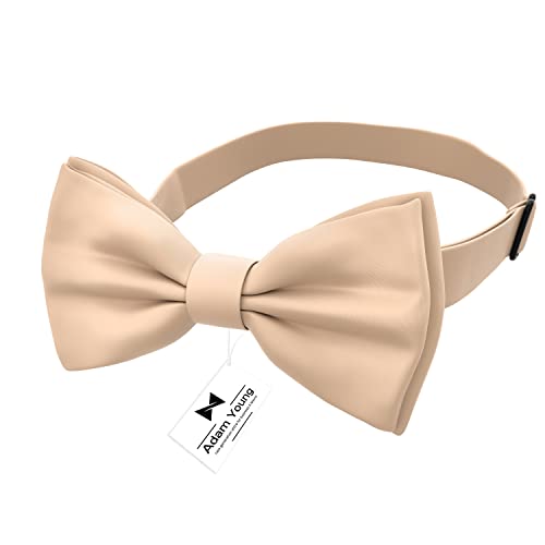 Image of Adam Young Men's Bow Ties with Handkerchief & Cufflinks Pre-Tied Style Formal Satin Classic Bowtie for Tuxedo Faux Silk