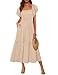 MASCOMODA Womens Summer Casual Midi Dress Square Neck Ruffle Short Sleeve Smocked High Waist A Line Wedding Guest Dresses(Apricot,Medium)