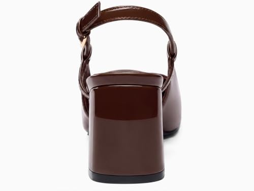 Image of Womens Slingback Block Heels Closed Square Toe Dress Work Shoes Slip on Buckle Strap Business Pumps