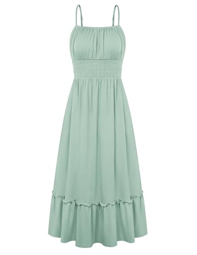 Image of GRACE KARIN Women's Summer Maxi Dress 2026,Smocked Ruched Bust Sundress with Adjustable Straps & Pockets-Beach Vacation Dress
