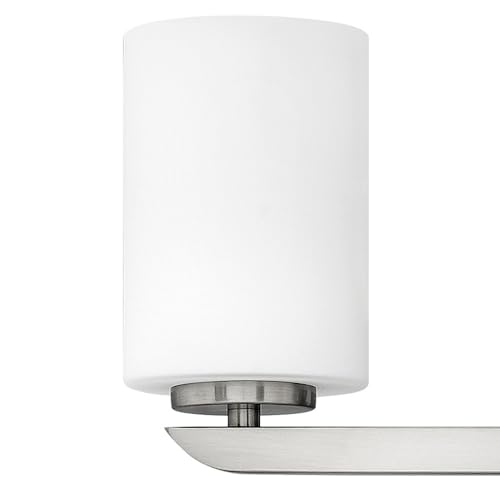 Image of Hinkley Kyra Medium Three Light Bathroom Vanity Fixture, Install Up /Down, Etched Opal Shades, Brushed Nickel