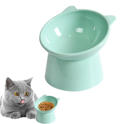 Qpets® Elevated Cat Bowl, Cat Feeding Bowl with Anti-Tip Design, Raised Shallow Pet Food Dish Healthy Cat Bowl Food Bowl for Cats for Kittens/Senior Cats (Eco-Friendly Green)