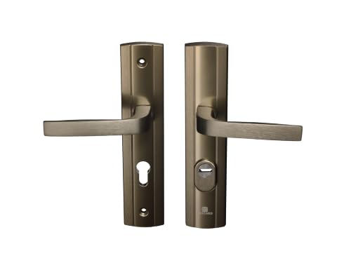 Bricard 9910191 Ensemble de Poignées Blindées sur Plaque EXPRESSION Béquille + Béquille pour Porte d’entrée (pour Cylindre Européen), coloris Ambre