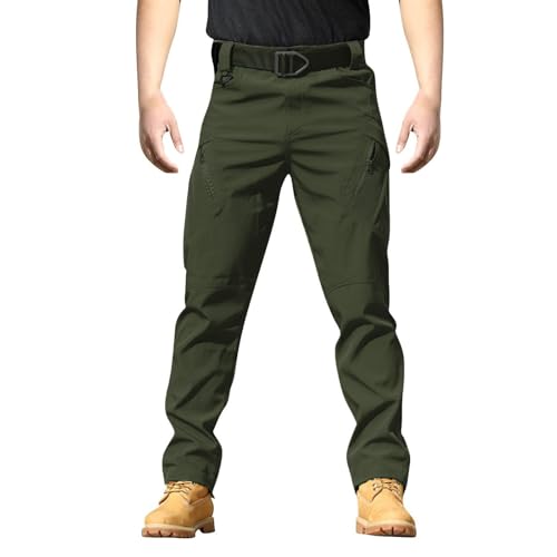 Pantalones vintage para hombre, pantalones cargo con bolsillos, elásticos antidesgarros, pantalones de joggy, pantalones sólidos holgados para exteriores, pantalones de lluvia para hombre, verde, XL