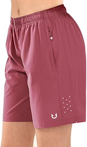 NORTHYARD Women's Athletic Hiking Shorts Quick Dry Active Running Lightweight Shorts for Gym Workout with 3 Zipper Pockets ROSEWINE L