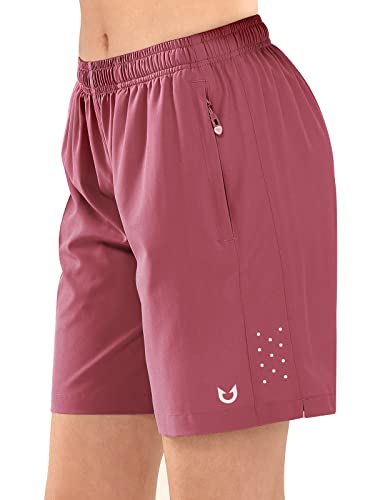 Northyard Women's Athletic Hiking Shorts Quick Dry Active Running Lightweight Shorts For Gym Workout With 3 Zipper Pockets Rosewine L #TOP3
