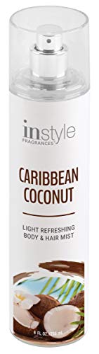 Instyle Fragrances | Body & Hair Mist | Carribean Coconut Scent | With Panthenol | CLEAN, Vegan, Paraben Free, Phthalate Free | Premium 8 Fl Oz Spray Bottle