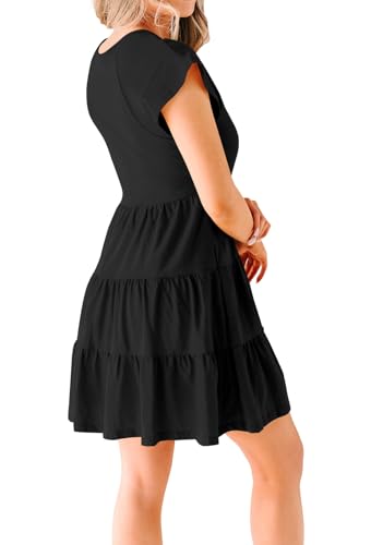 Women's Casual Summer Dress Sexy V Neck Short Sleeve Flowy Ruffle 2024 Trendy Short Mini Dresses3