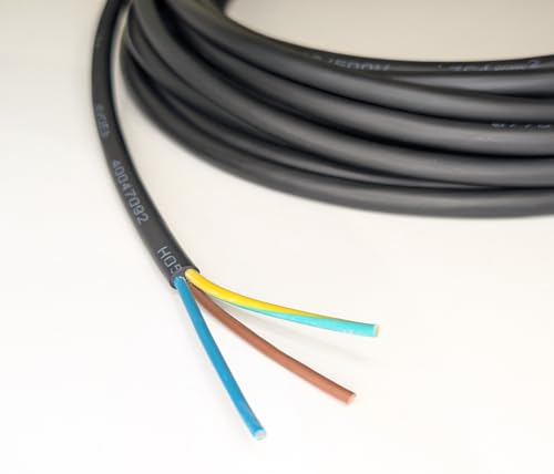 Flexible Rubber Power Cable, 3 Core, 1.0mm², H05RN-F 3G1.0, Indoor & Outdoor Use - Various Lengths (5m)