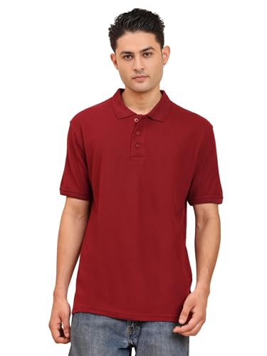 Image of Men's 100% Cotton Polo T-Shirt - Solid Plain Short Sleeve Tee with Classic Collar for Everyday Casual & Smart Wear
